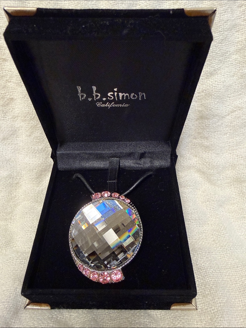 Y2K b.b. Simon Pink Crystal Pavé Round Pendant Necklace